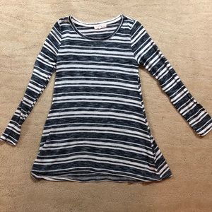 Blue and white striped long sleeve shirt